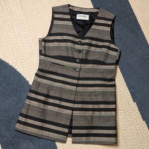 Vintage 90s Striped Tunic Vest Irish Linen Cotton Black Gray M Medium